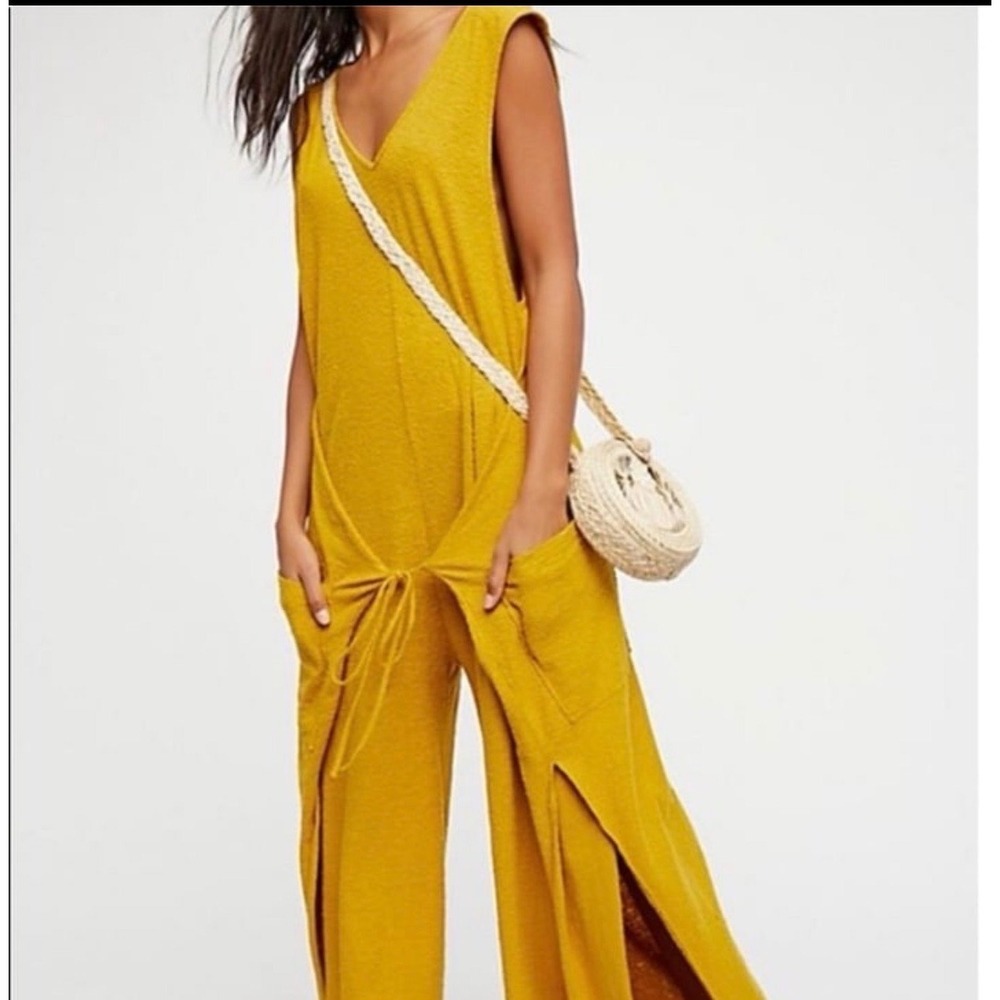 Free People Numero Uno Mustard Yellow Sleeveless Jumpsuit Size XS/S